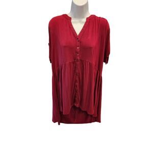 Torrid 2 (2X) soft knit red button up babydoll blouse tie arm summer casual